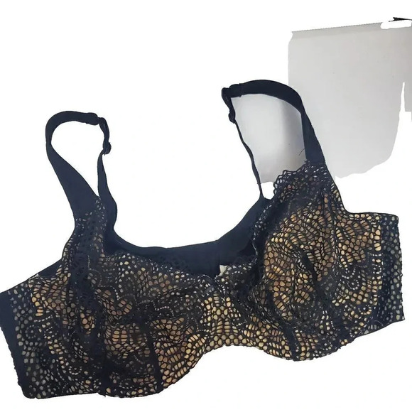 Women's CACIQUE Bra SZ 44D Black Nude Modern Linear Lace Underwire Support UL FC - Picture 1 of 12